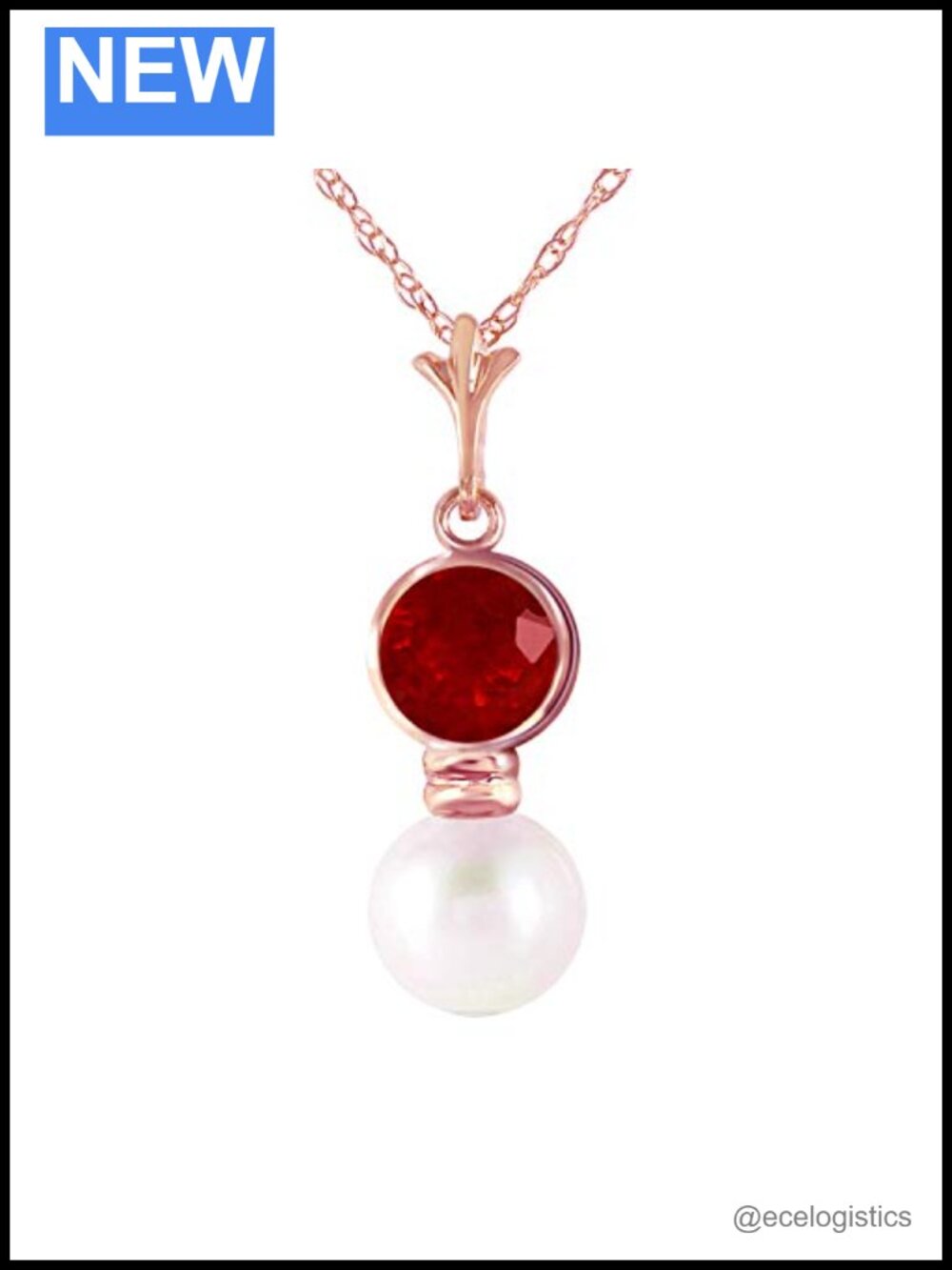 14k Solid Rose Gold Necklace 1.23 ct Ruby Freshwater-cultured Pearl